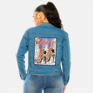 NEW WONA TRADING queen stiletto heel back accented jacket in denim